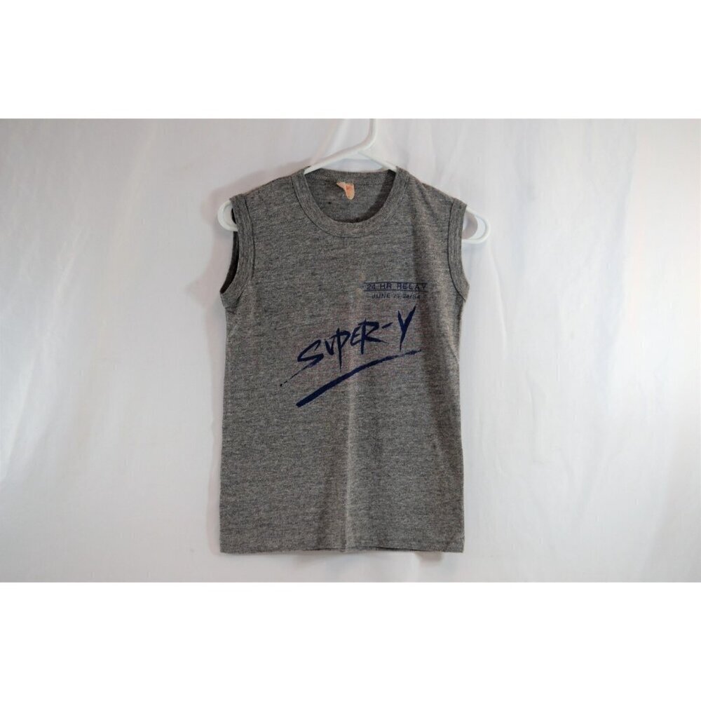 Super-Y 24 Hour Relay Race 1984 Small Grey Brightline Sleeveless T-Shirt Vtg